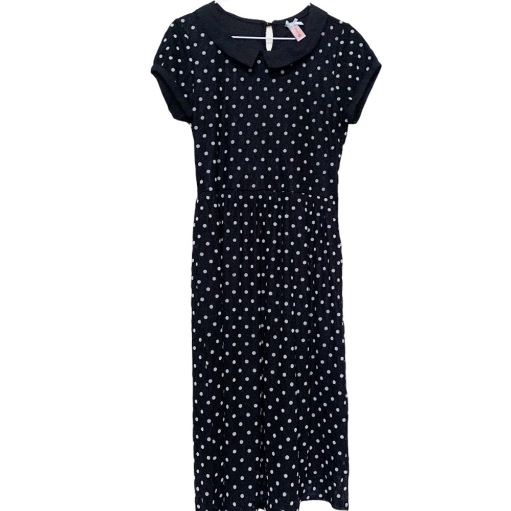 Downeast Basic Black Collared Polka Dot Dress - image 2